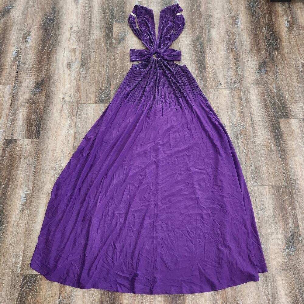 Retrofete Purple Maxi Dress with Gathered Bodice and Keyhole Detail